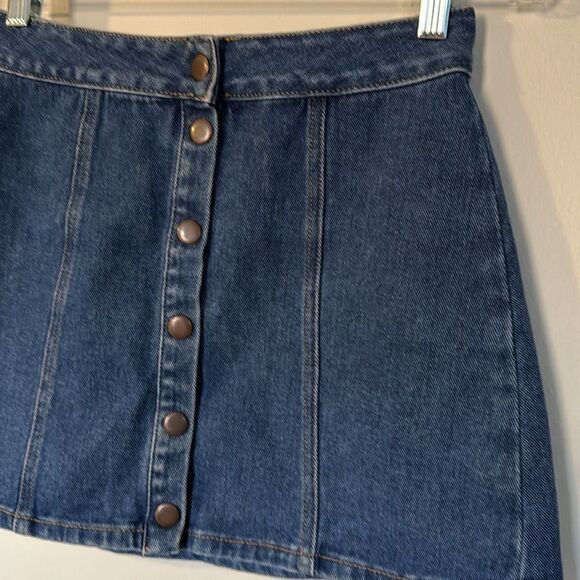 Melville High-Waisted Button-Front Denim Mini Skirt 26 Wash Cotton A-Line - Picture 6 of 8